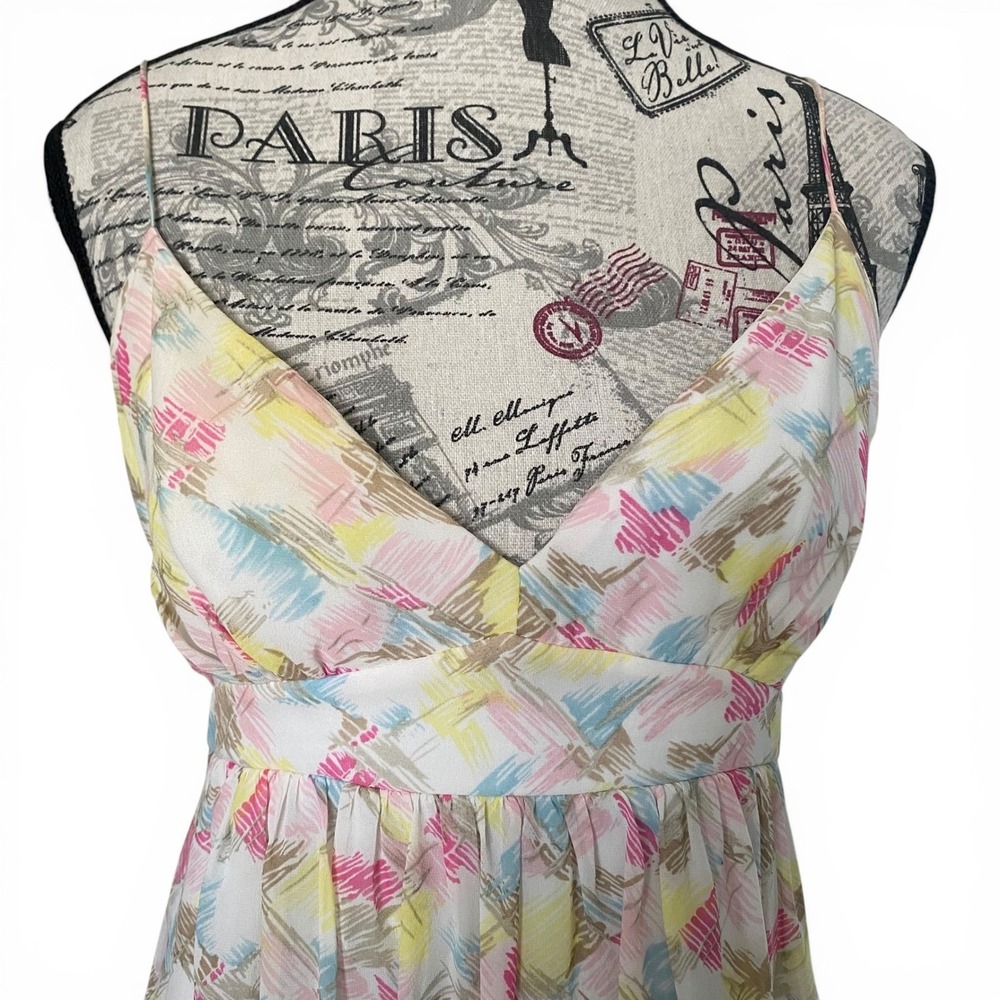 BCBGMAXAZRIA Silk Baby Doll‎ Dress Sz S Abstract Empire Waist Flowy Summer Dress